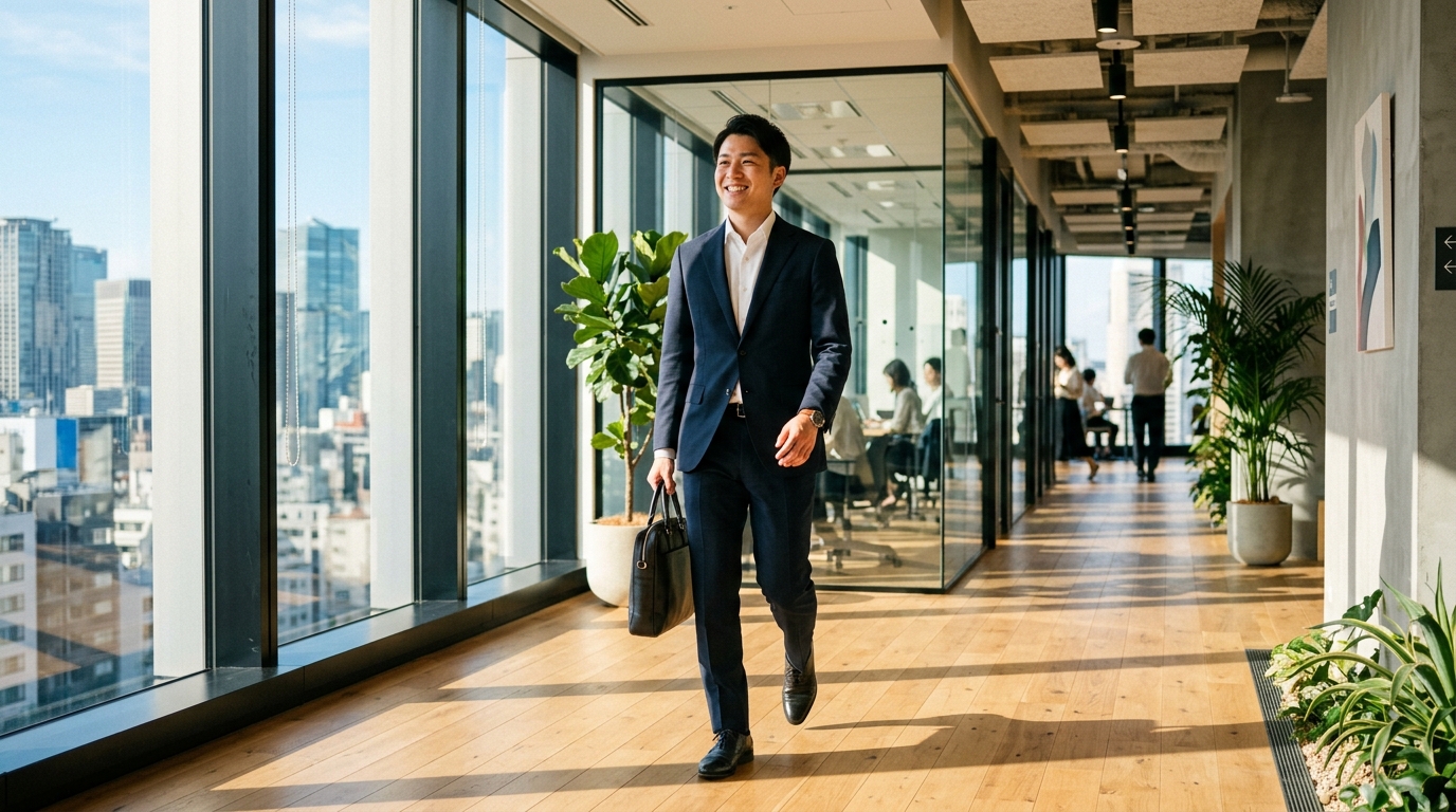 初めての転職に向けて前向きに歩き出す若手社会人のイメージ。