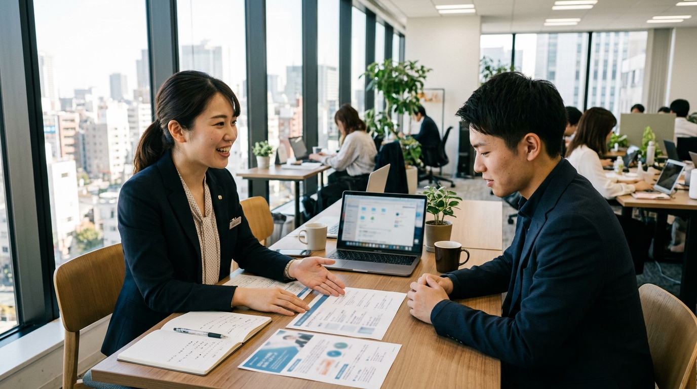 求職者に求人内容を説明する人材コーディネーターの仕事イメージ