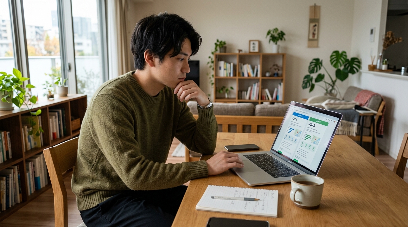 愛知県でタクシー会社を比較検討する若手のイメージ