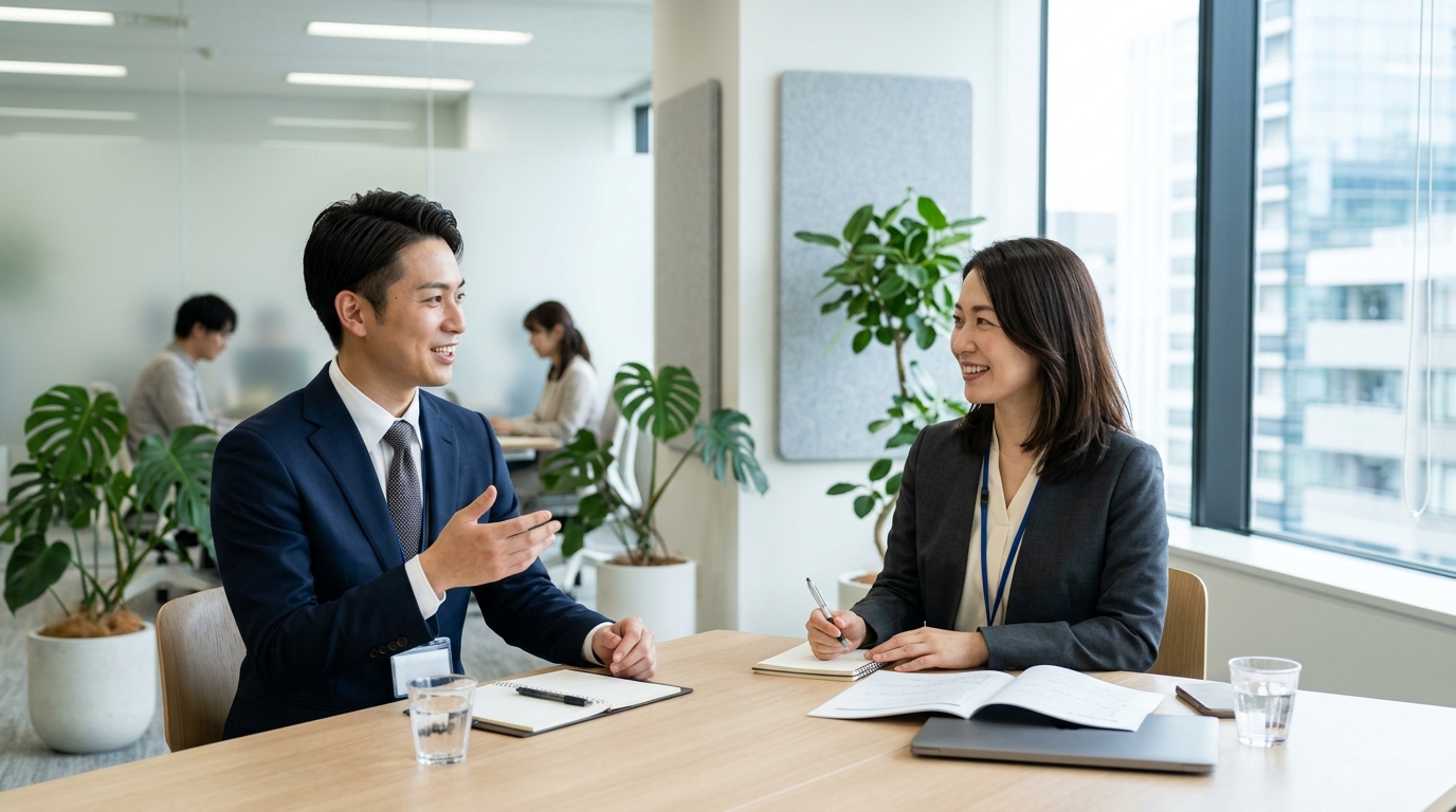 未経験から転職するために面接を受けている若手男性の様子