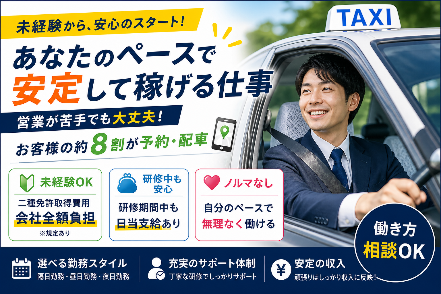 【ノルマなし！未経験OK】予約・配車中心で安心して働けるタクシードライバー| 神戸市東灘区 イメージ