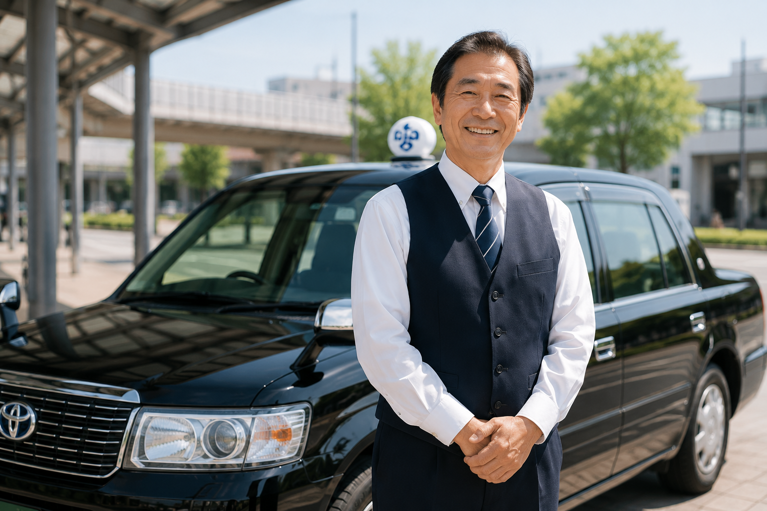 駅付け中心の乗務スタイルで働くタクシードライバーのイメージ画像。未経験から挑戦できる川越市のタクシードライバー求人